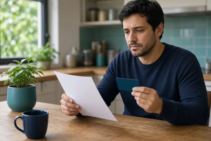 Homem compara um papel em branco e um cartão sem marca.