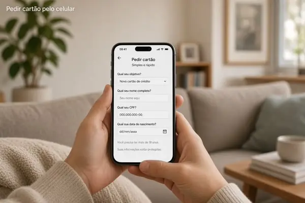 Pessoa pede cartão de crédito pelo celular.