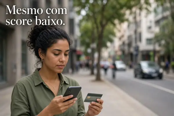 Pessoa confere o pedido de cartão com score baixo.