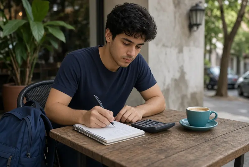 Jovem calcula a prestação do empréstimo pessoal antes de confirmar no aplicativo.
