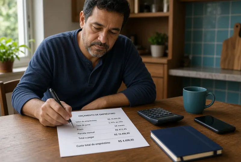Pessoa confere a parcela antes de pedir empréstimo no Banco PAN.